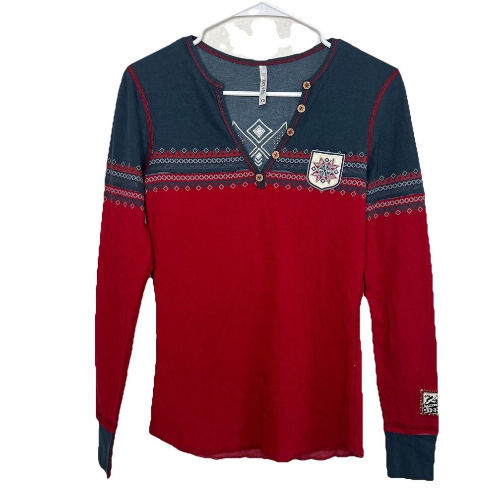 Alp N Rock XS Embroidered Henley Long Sleeve Quilted Snowflake Ski Top Winter Z9